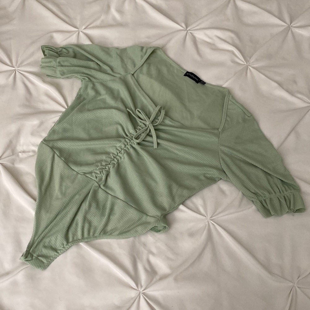 MINT TIE FRONT PEASANT RIBBED BODYSUIT